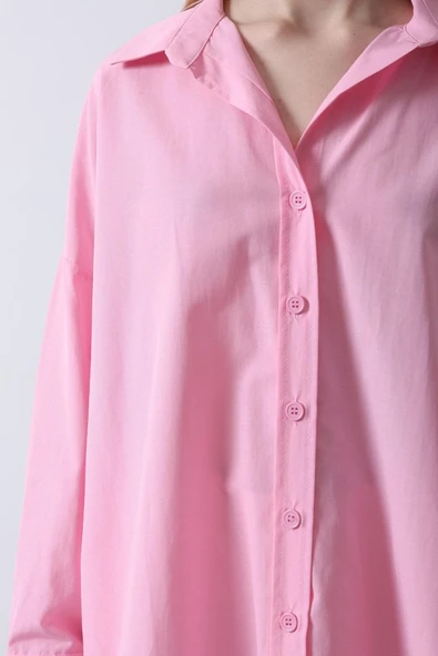 Geniş Manşet Detaylı Gömlek - Şeker Pembe - Resim 3