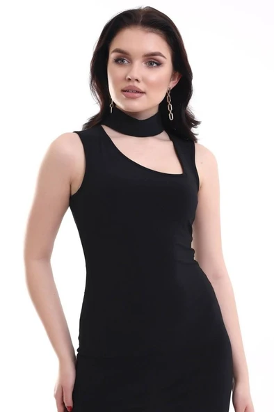 Kadın Asimetrik Yaka Sandy Kumaş Fırsat Ürün Diz Üstü Elbise - Resim 4