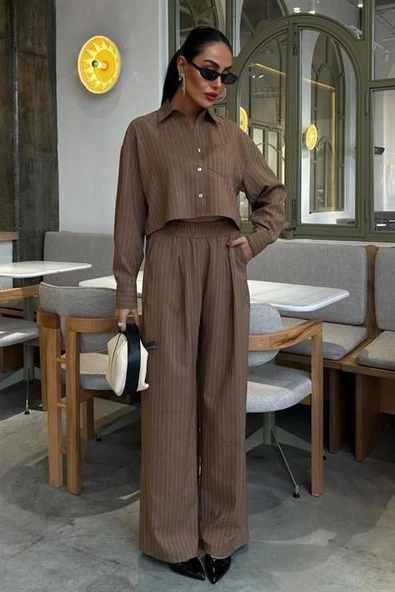 Crop Gömlekli Çizgili Takım 10080 ürün görseli