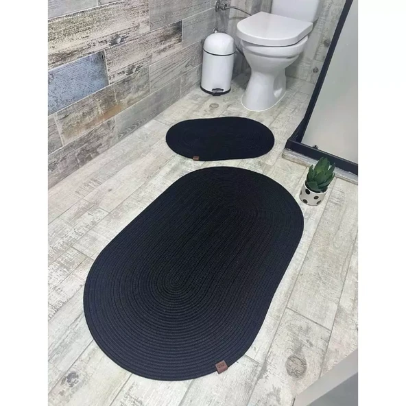 Jüt Hasır 2li Banyo Paspas Takımı-Siyah - 2