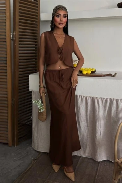 Yelek Önden Bağlamalı Uzun Etekli Takım 10192 - Resim 6