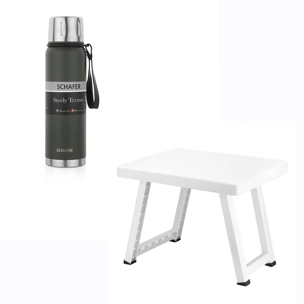 Çelik Termos 750 ML Yeşil Renk ve Plastik Kamp Sehpası - 1