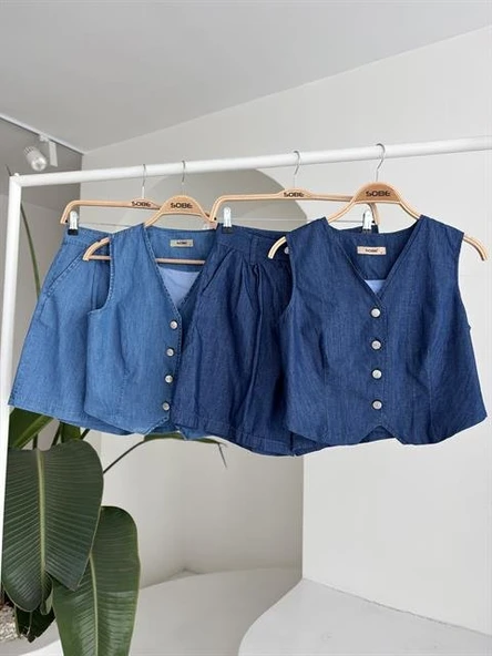 Gümüş Düğmeli Yelek Ve Şort Tensel Takım 10174 - Resim 10