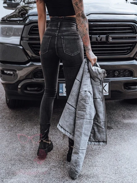 Kadın Fermuar Detay Yüksek Kemerli Kot Pantolon - Resim 6