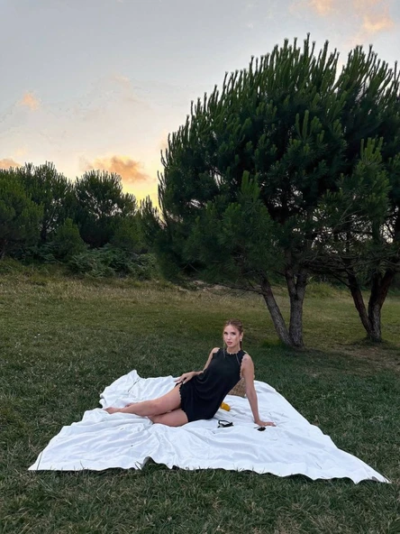 Kadın Keten Kumaş Kolsuz Mini Boy Elbise - Resim 3