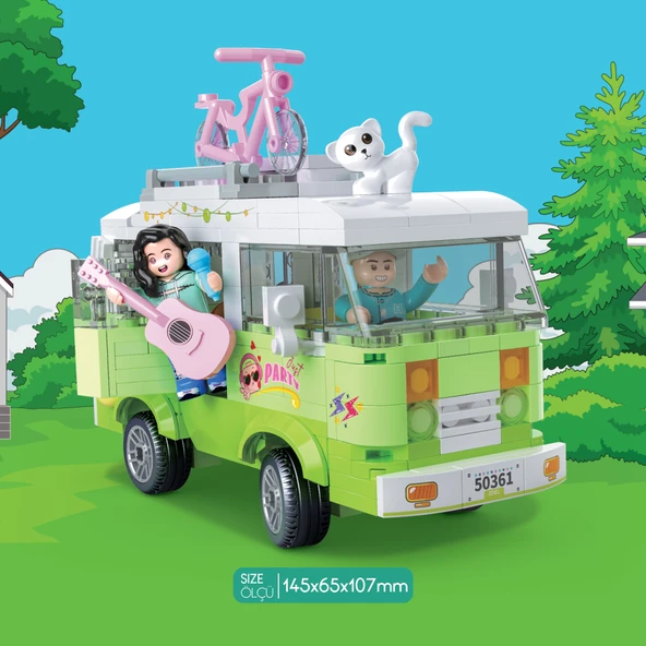 Ogi Mogi Toys Eğitici Bloklar Işıklı Yeşil Karavan 304 Parça, Lego Uyumlu Yapı Seti - 2