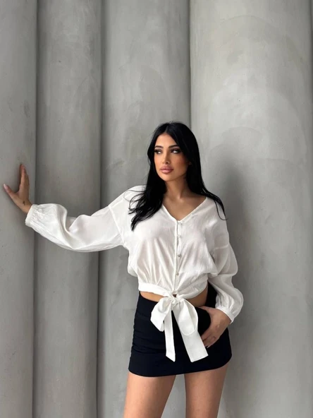 Bağlama Detaylı Gömlek - Resim 2