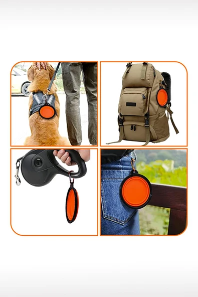 Taşıma Aparatlı Katlanabilir Seyahat Silikon Kedi Köpek Mama ve Su Kabı,12 oz 350ml - 3