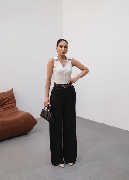 Keten Kemerli̇ Ve Dökümlü Palazzo Pantolon (Kemer Dahi̇l) ürün görseli