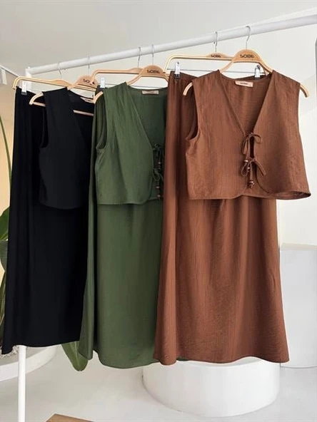 Yelek Önden Bağlamalı Uzun Etekli Takım 10192 - Resim 11