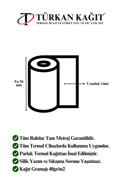 56x14 Termal Rulo - Yazarkasa Pos Rulosu 50 Paket 500 Adet - 2