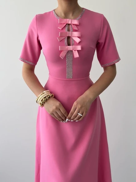 Wera Taşlı Fiyonk Detaylı Elbise - Resim 7