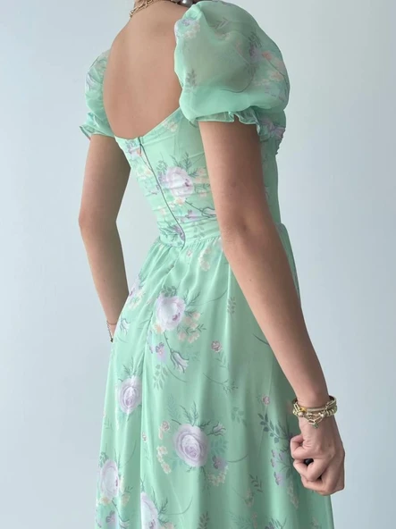 ŞİFON KUMAŞ DİJİTAL DESEN BASKILI ELBİSE - Resim 8