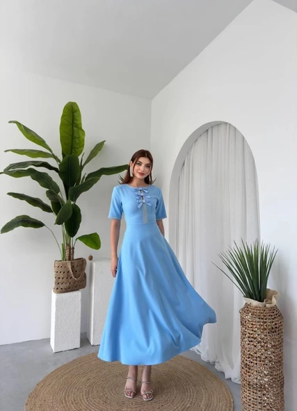 Wera Taşlı Fiyonk Detaylı Elbise - Resim 4