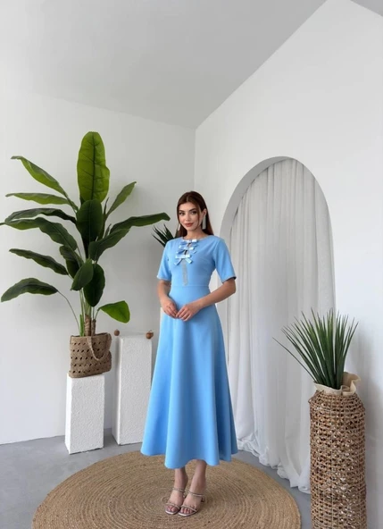 Wera Taşlı Fiyonk Detaylı Elbise - Resim 6