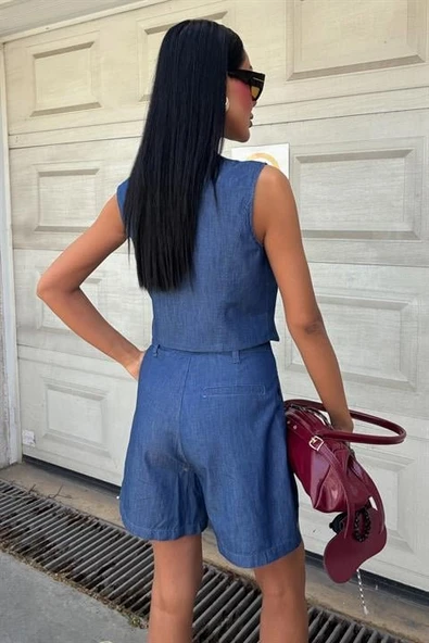 Gümüş Düğmeli Yelek Ve Şort Tensel Takım 10174 - Resim 5