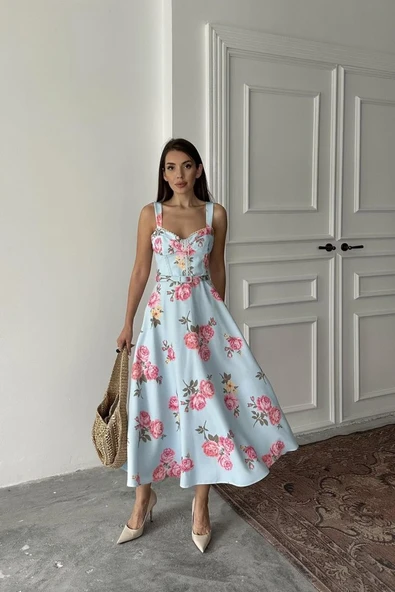 Bebe Mavi İnce Kemer Detaylı Elbise ürün görseli