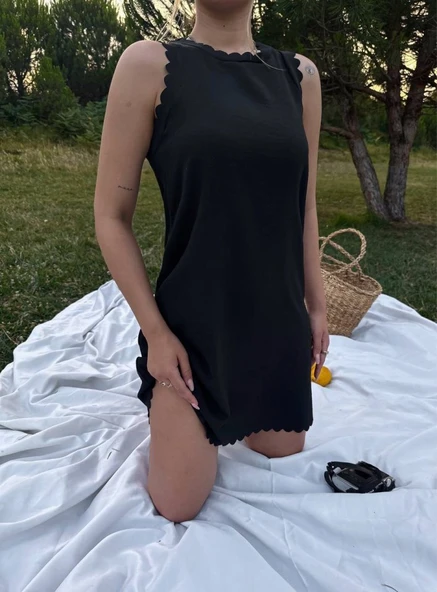 Kadın Keten Kumaş Kolsuz Mini Boy Elbise - Resim 8