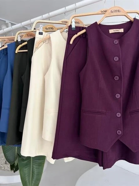 Midi Şortlu Ve Yelekli Viscon Takım 10167 - Resim 12