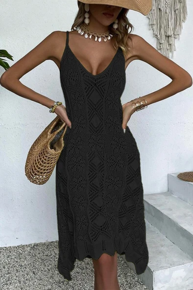 Kadın Ince Askılı Triko Elbise - Resim 5