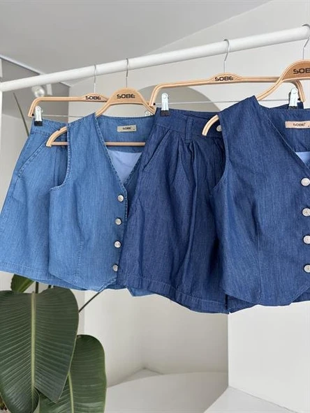 Gümüş Düğmeli Yelek Ve Şort Tensel Takım 10174 - Resim 12