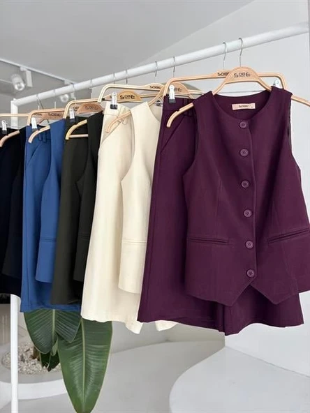 Midi Şortlu Ve Yelekli Viscon Takım 10167 - Resim 10