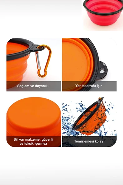 Taşıma Aparatlı Katlanabilir Seyahat Silikon Kedi Köpek Mama ve Su Kabı,12 oz 350ml - 4