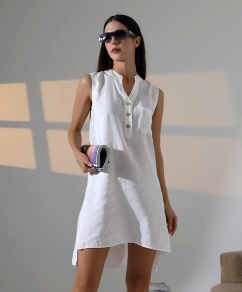 Düğme Detaylı Mini Elbise ürün görseli