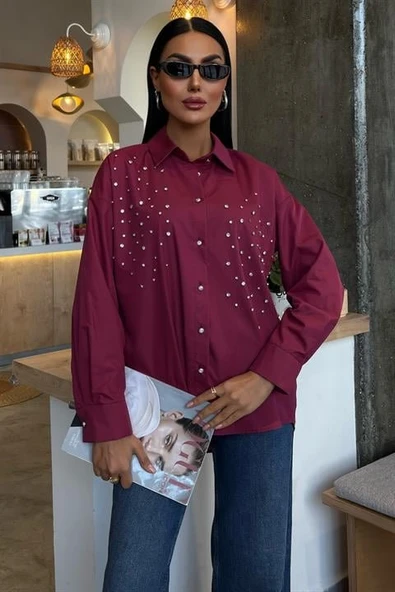 Kristal Taş Çakımlı Poplin Gömlek 3413 - Resim 8