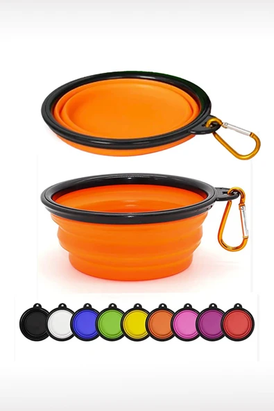 Taşıma Aparatlı Katlanabilir Seyahat Silikon Kedi Köpek Mama ve Su Kabı,12 oz 350ml - 2