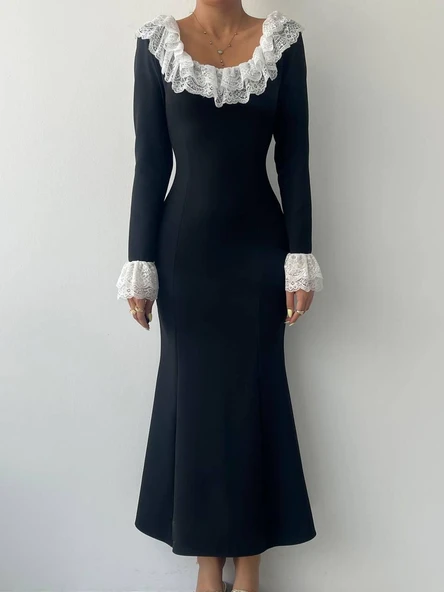 Belfast Dantel Yaka Elbise - Resim 2