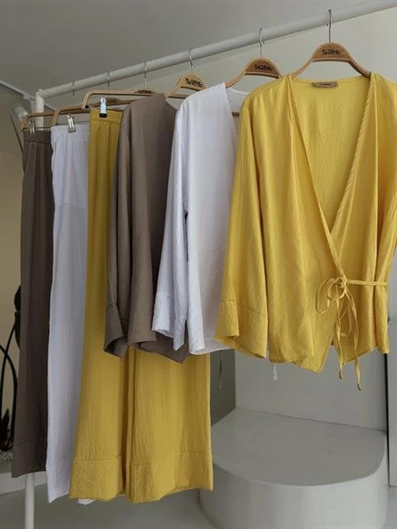 Kruvaze Model Klasik Pantolonlu Çupra Keten Takım 10191 - Resim 12