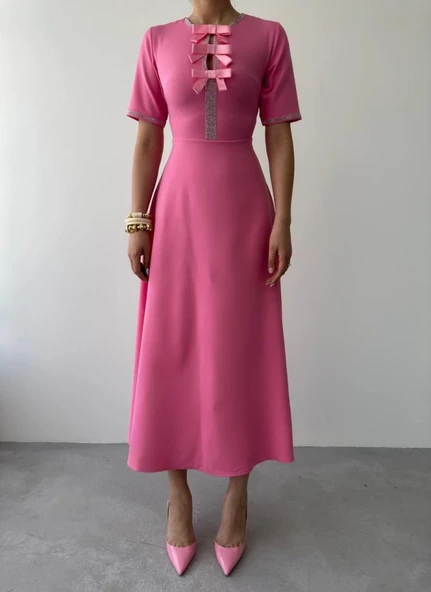 Wera Taşlı Fiyonk Detaylı Elbise - Resim 2