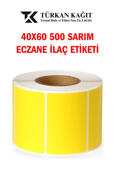 40x60 10 Adet 500'lü Eczane Etiketi Sarı Renk