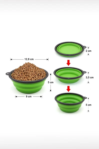 Taşıma Aparatlı Katlanabilir Seyahat Silikon Kedi Köpek Mama ve Su Kabı,12 oz 350ml - 5