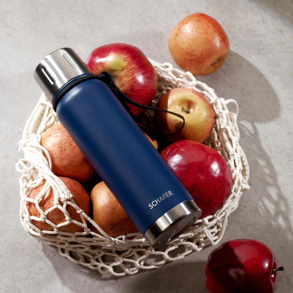 Çelik Termos 750 ML Lacivert Renk ve Katlanır Plastik Sehpa - Resim 2