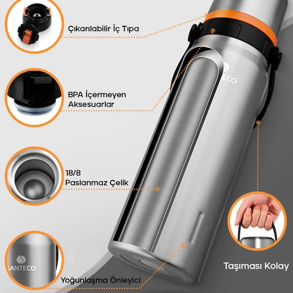 Çelik Termos 1200 ML İnox ve Plastik Katlanır Sehpa - 4