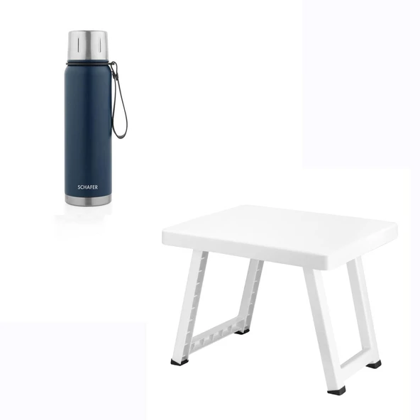 Çelik Termos 750 ML Lacivert Renk ve Katlanır Plastik Sehpa ürün görseli