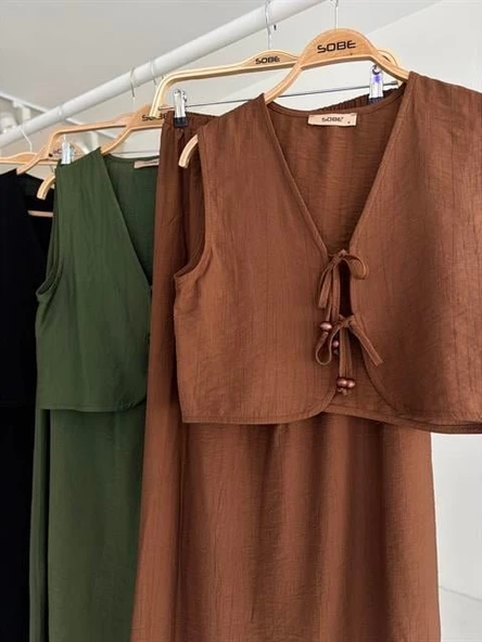 Yelek Önden Bağlamalı Uzun Etekli Takım 10192 - Resim 10