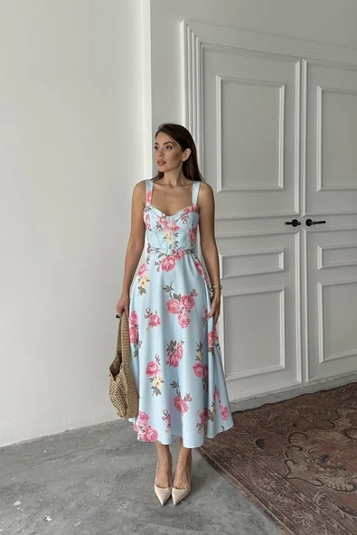 Bebe Mavi İnce Kemer Detaylı Elbise - Resim 2