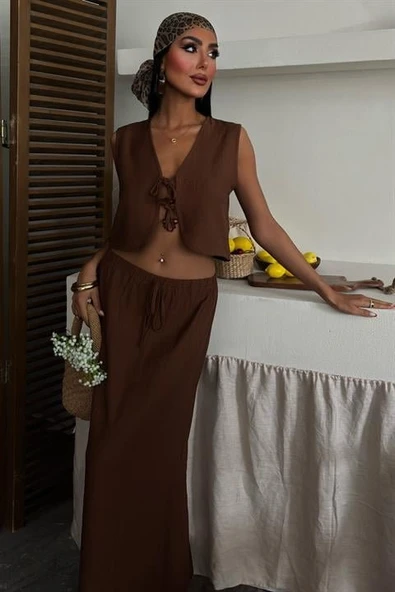 Yelek Önden Bağlamalı Uzun Etekli Takım 10192 - Resim 7