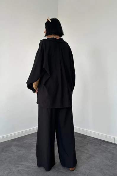 Siyah Alice Gömlek Ve Bol Kesim Pantolon Takım - Resim 3