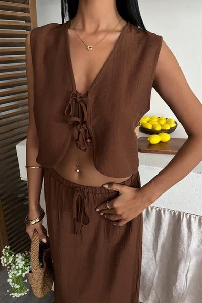 Yelek Önden Bağlamalı Uzun Etekli Takım 10192 - Resim 8