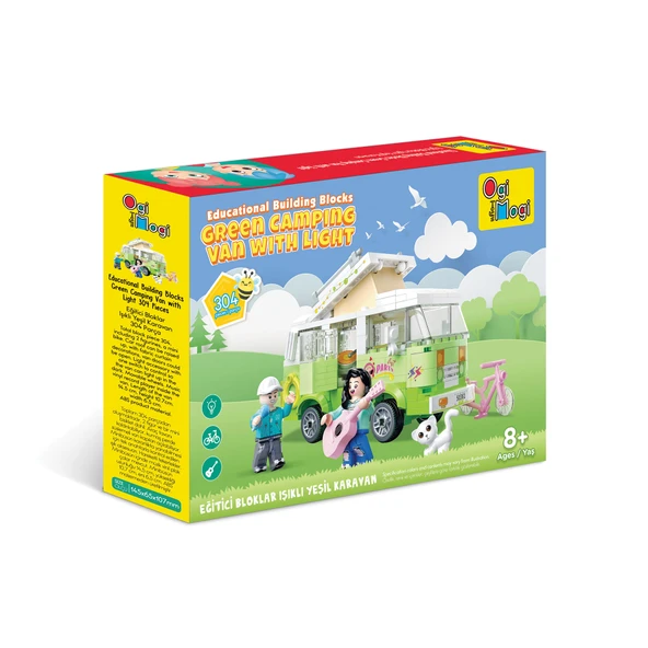 Ogi Mogi Toys Eğitici Bloklar Işıklı Yeşil Karavan 304 Parça, Lego Uyumlu Yapı Seti - 4