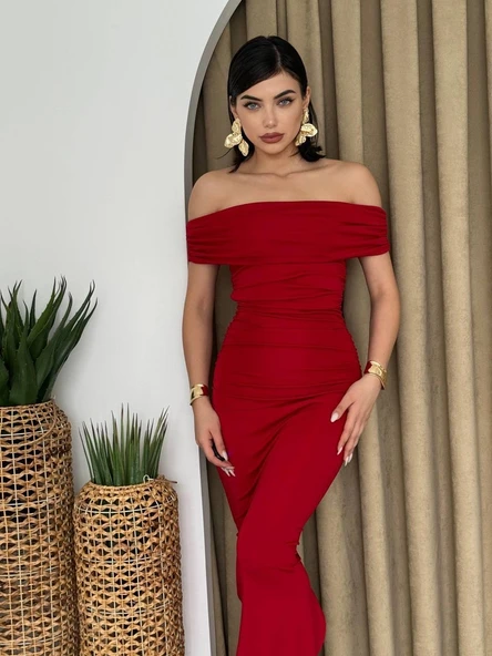 Milan Madonna Yaka Kalem Elbise - Resim 3