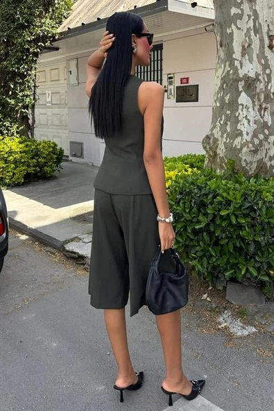 Midi Şortlu Ve Yelekli Viscon Takım 10167 - Resim 4