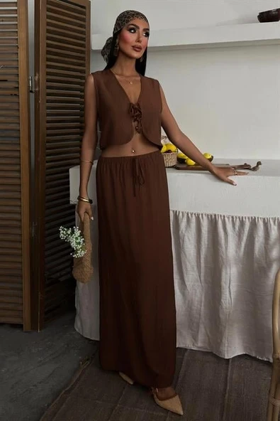 Yelek Önden Bağlamalı Uzun Etekli Takım 10192 - Resim 5