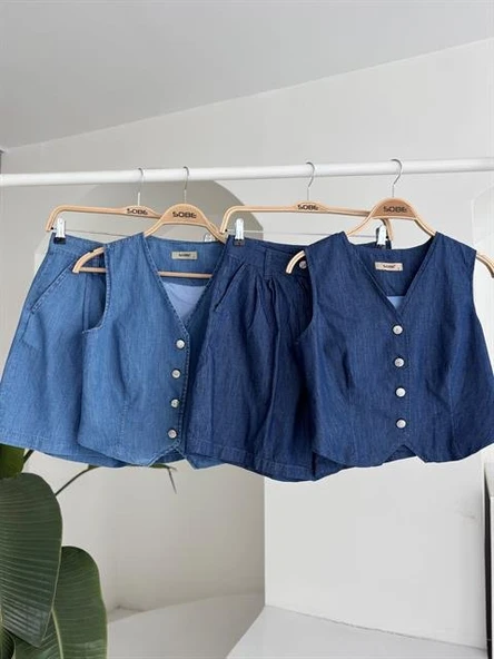 Gümüş Düğmeli Yelek Ve Şort Tensel Takım 10174 - Resim 8