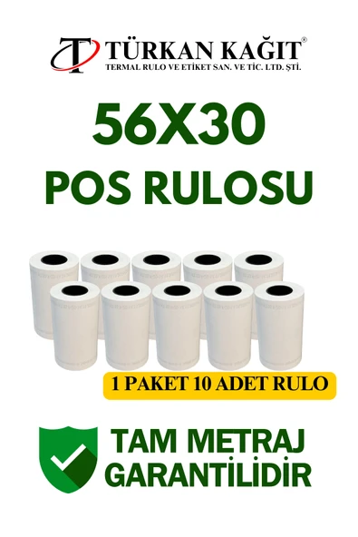 56x30 Termal Rulo - Yazarkasa Pos Rulosu 1 Paket 10 Adet - 1