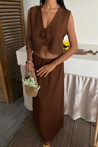 Yelek Önden Bağlamalı Uzun Etekli Takım 10192 - Resim 9